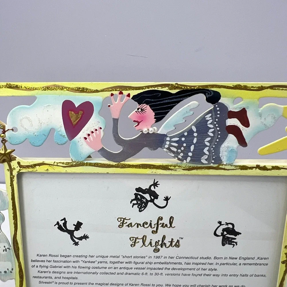 Karen Rossi Fanciful Flights Photo Frame 4x6 Metal Whimsical Folk Art Signed